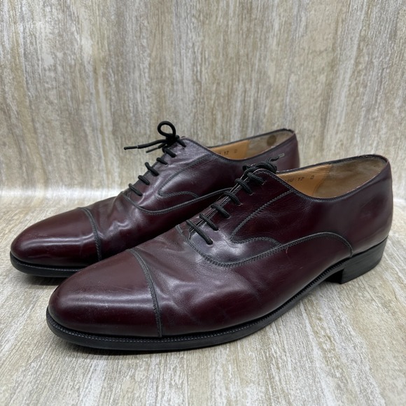 Salvatore Ferragamo‎ Bordeaux Leather Oxford Shoes Brown Mens 12D Cap Toe